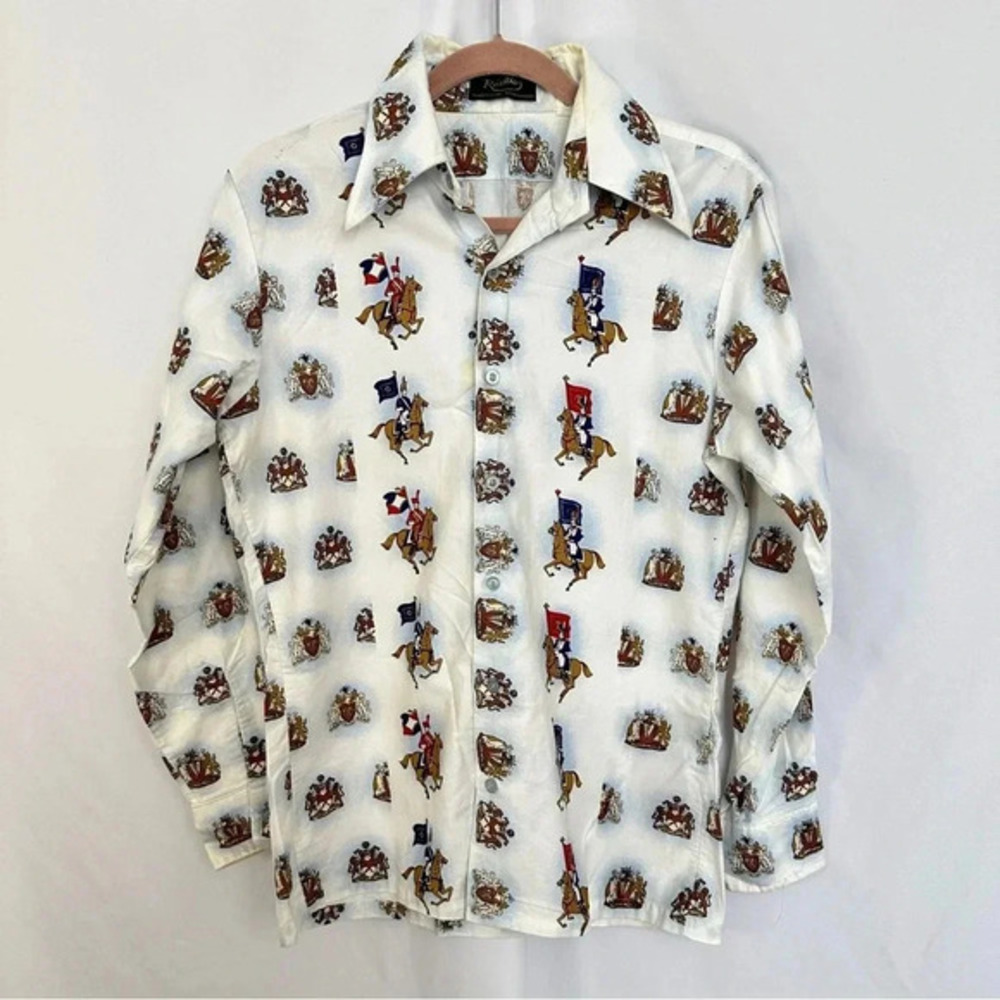 Resilio Button Up Long Sleeve Shirt Horseback Printā Mens Size Medium Cotton